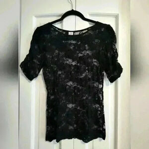 Bobbie Brooks black lace top | short sleeve | size Small